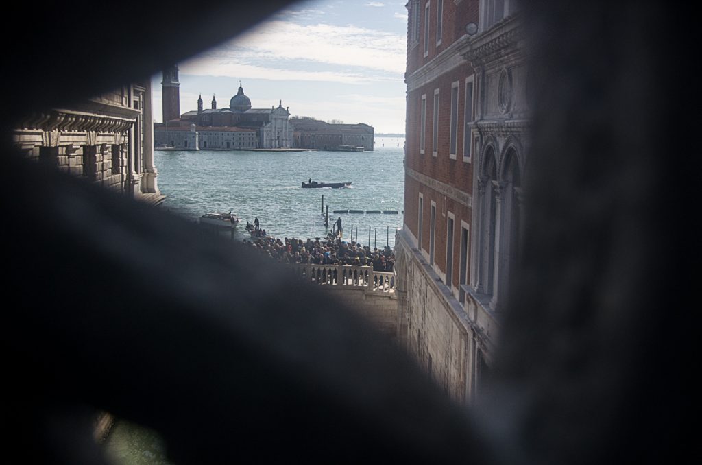 Looking across the Lagoon from Inside the Bridge of Sighs